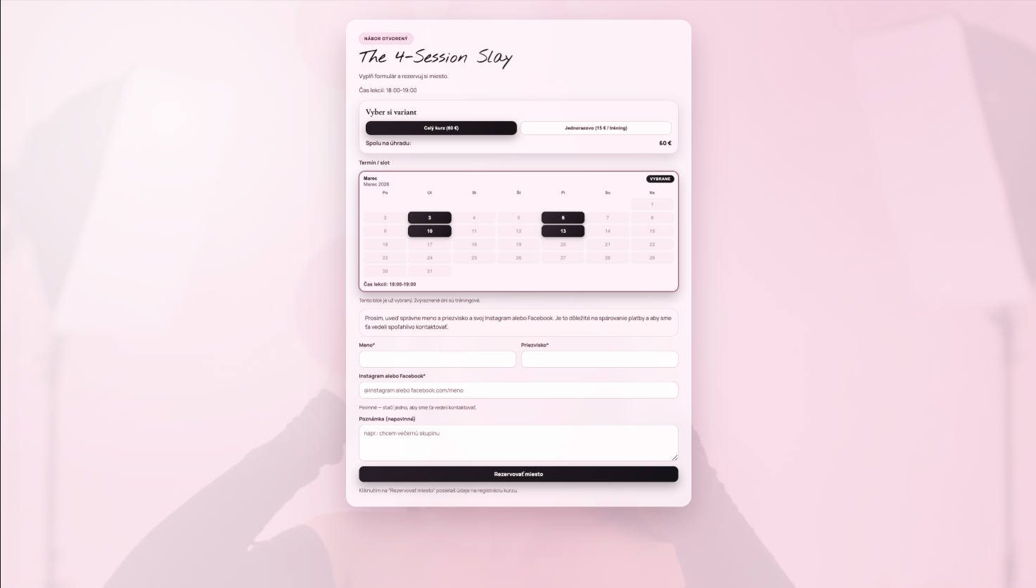 Course Signup Page preview
